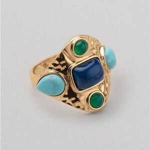 Multicolor Costal Gold Opal  Ring with Blue and Green Stones colorblock